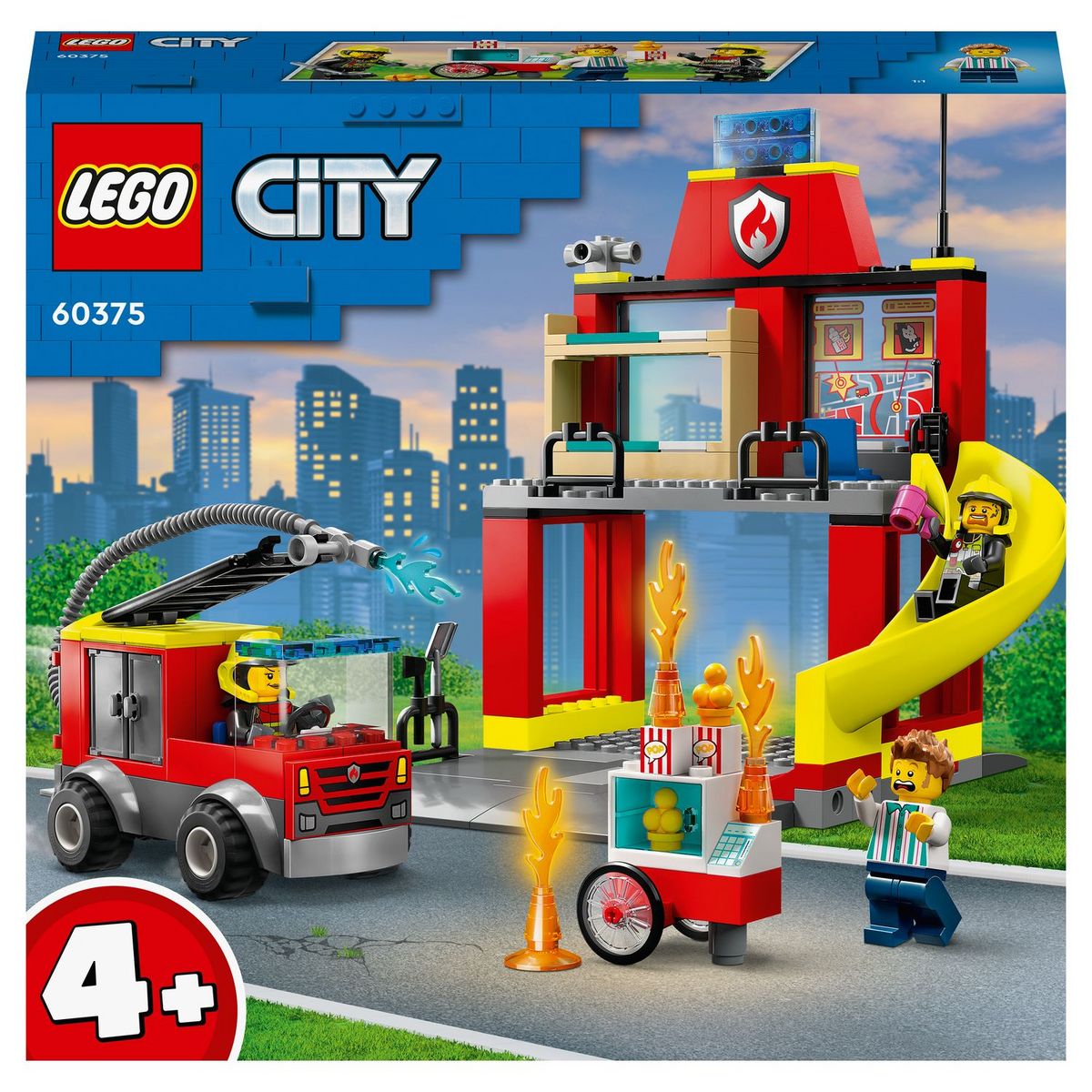 LEGO City 60375 La caserne et le camion de pompier, Jouet avec Véhicule d&rsquo;Urgence, Jouet Éducatif