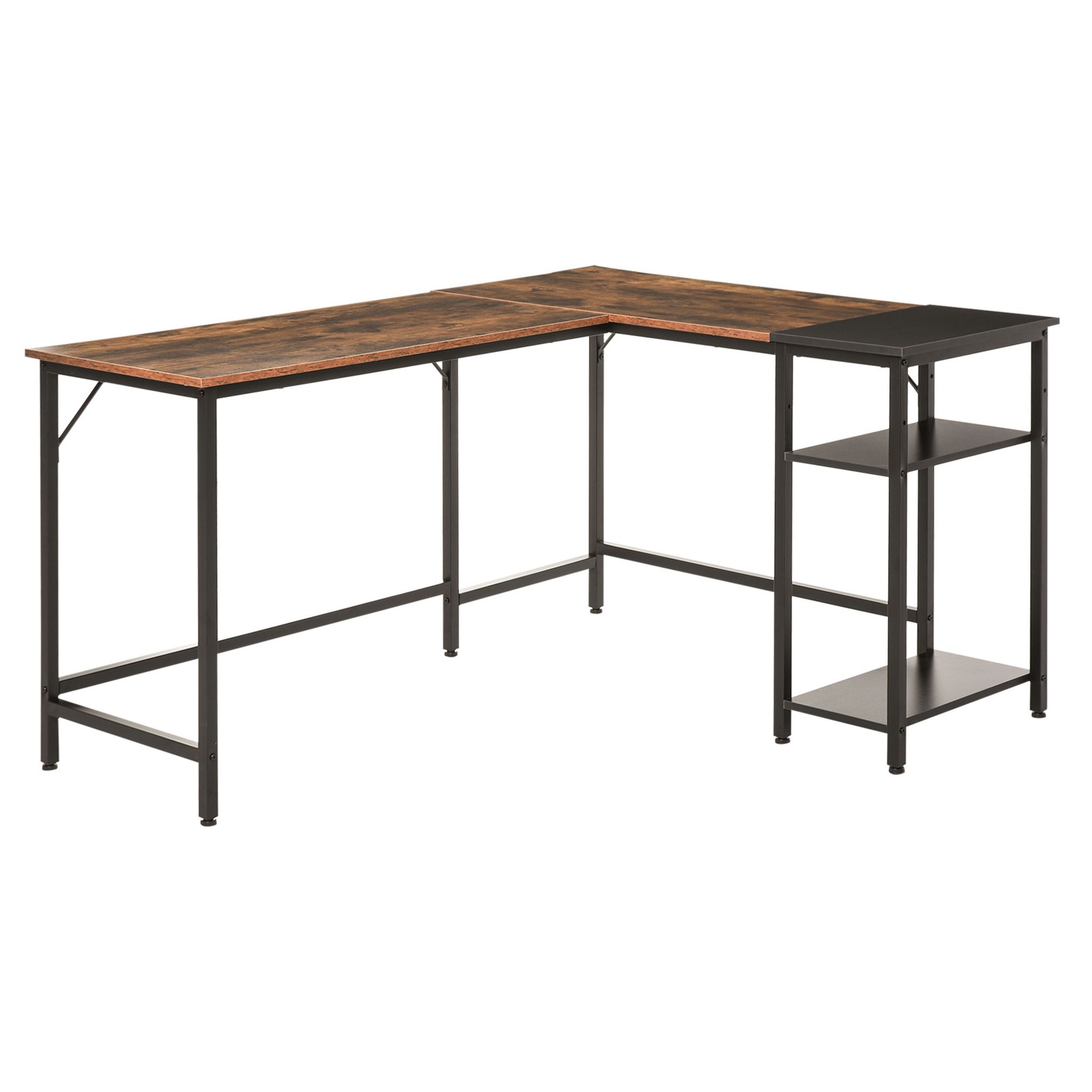 Bureau d'angle design industriel 3 étagères aspect bois métal noir