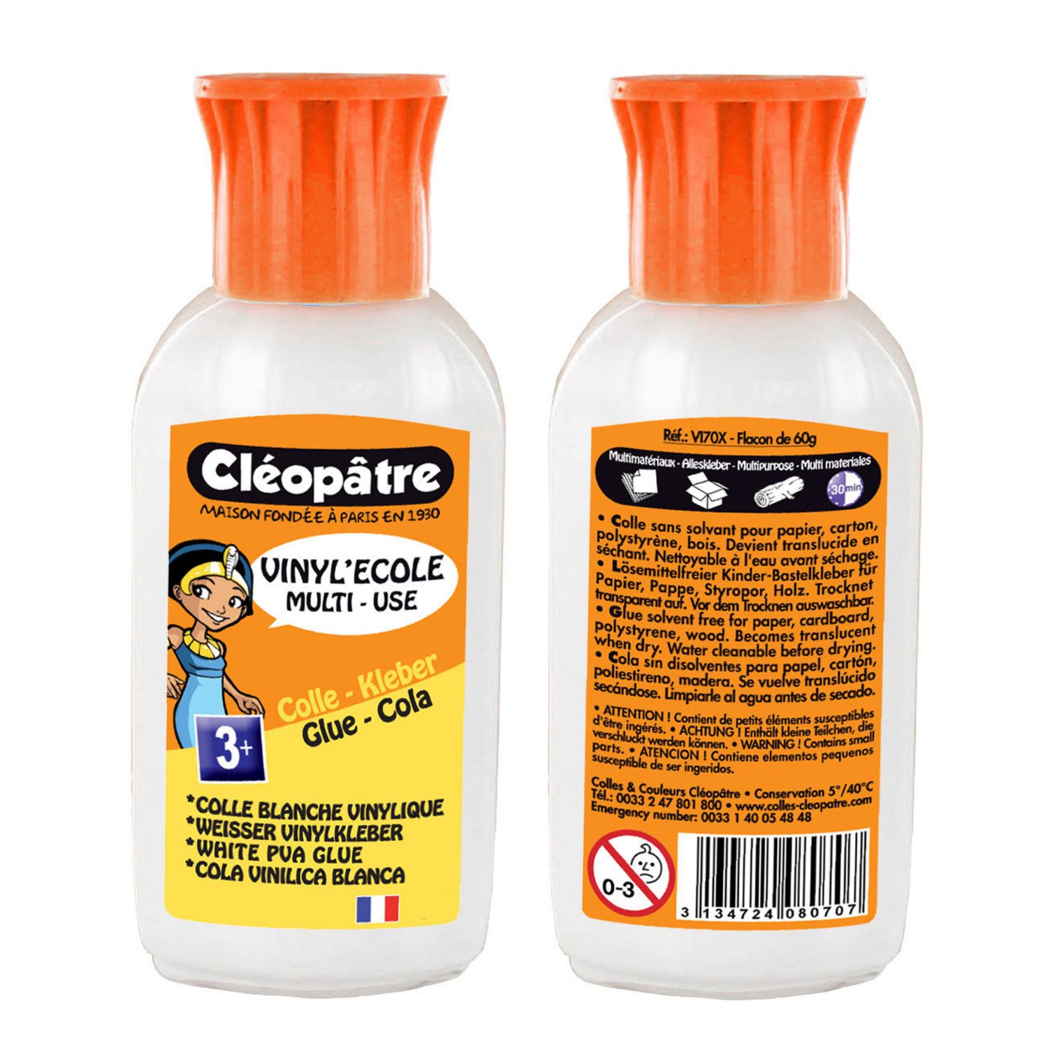 Cléopâtre Colle vinylique blanche Vinyl'école (slime) 55 g pas cher 