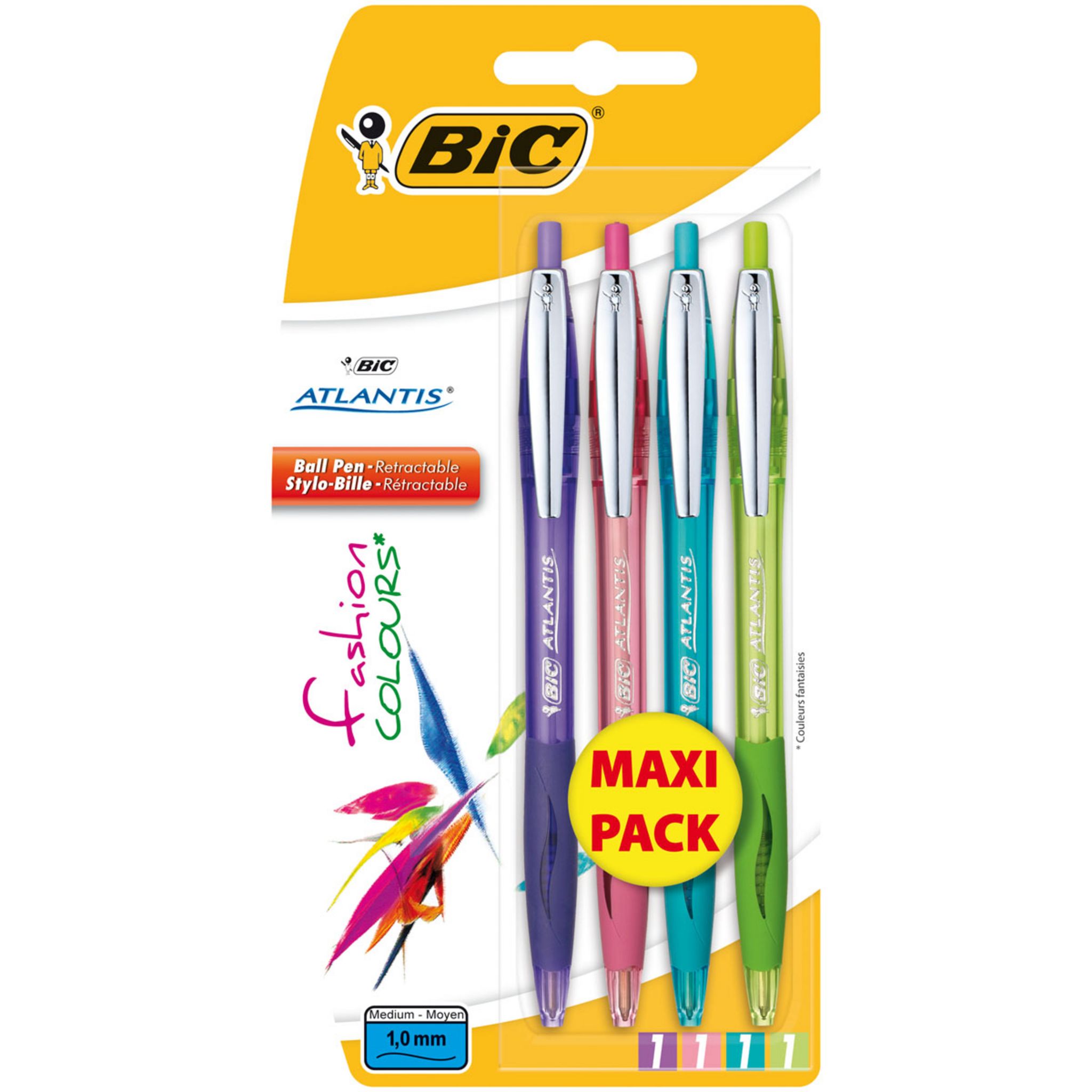 BIC Lot de 4 stylos bille Atlantis Soft pointe moyenne