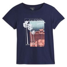 IN EXTENSO T-shirt manches courtes bleu imprimé californien femme (Bleu marine)