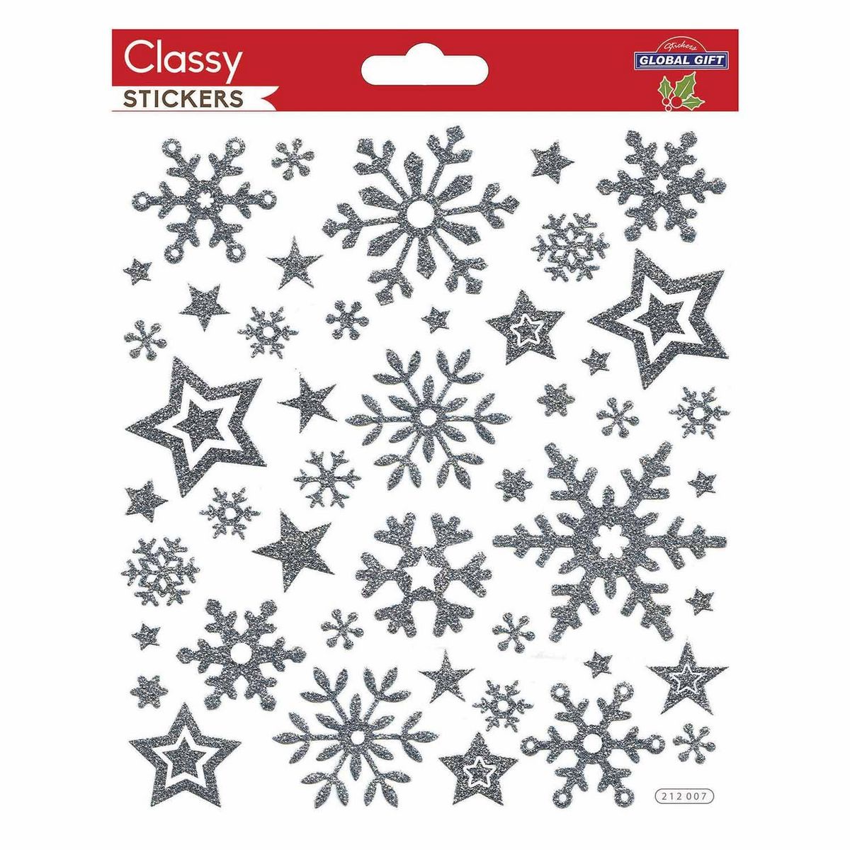  Stickers Noël - Flocons à paillettes argentées