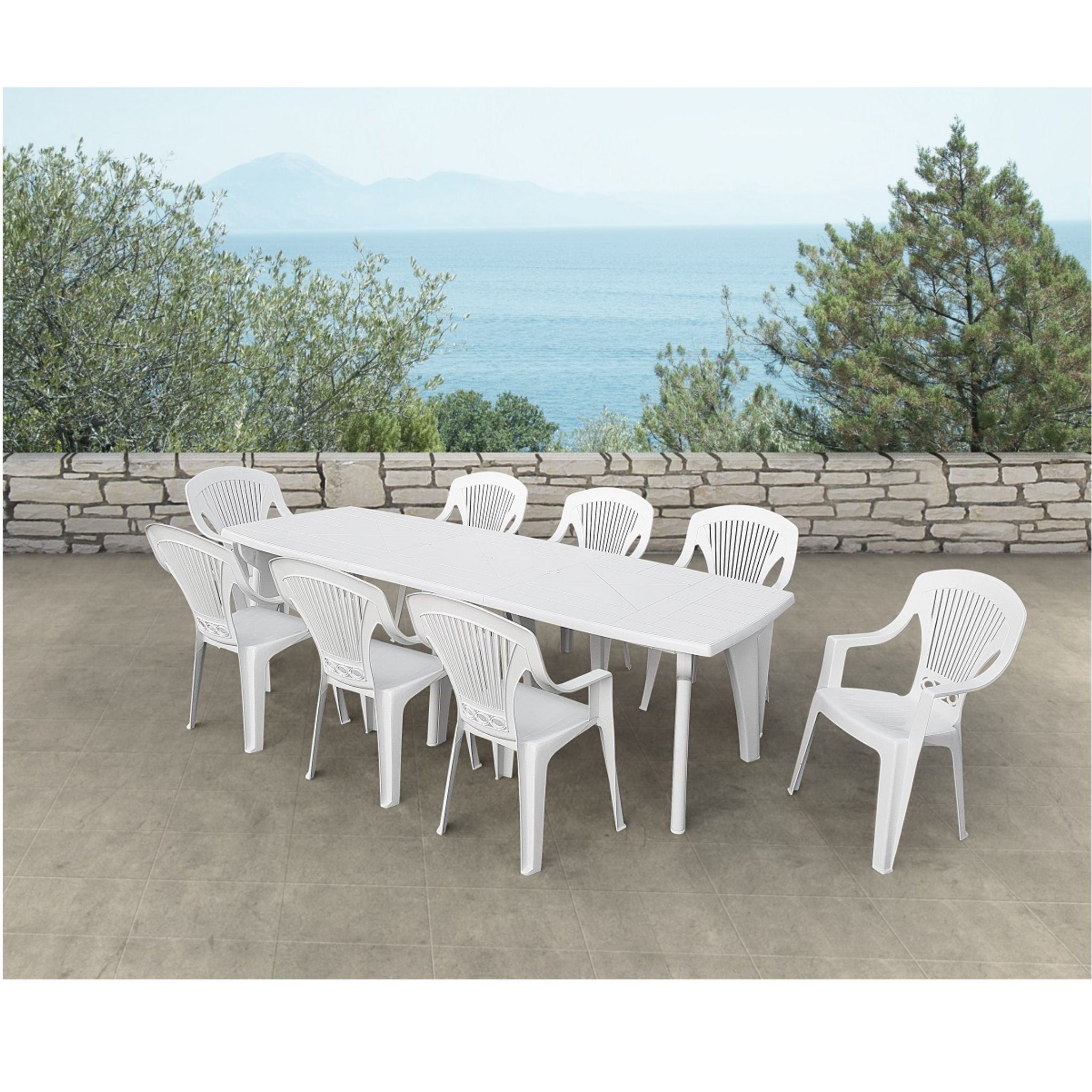 ARETA Table de jardin extensible en résine blanc 8 places LIPARI 2