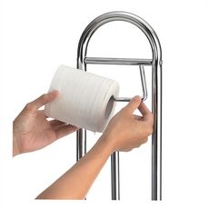 Porte-papier toilette EGON support sur pied pour papier hygiénique distributeur dérouleur avec brosse WC chromé et plastique blanc