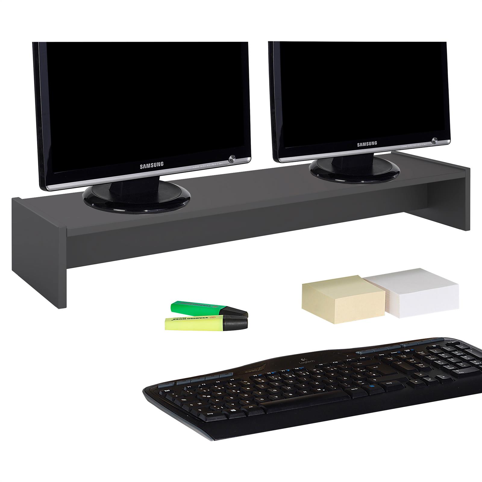 IDIMEX Support d'écran d'ordinateur SCREEN, réhausseur pour deux moniteurs  ou un grand écran, longueur 100 cm, en mélaminé gris mat pas cher 