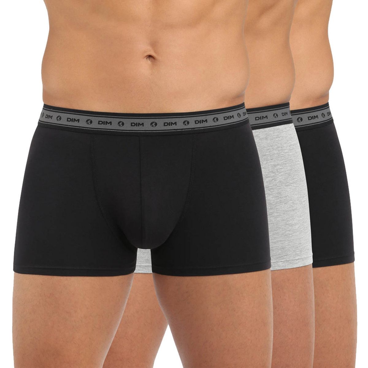 DIM Lot x3 Boxers Noir Gris Homme Dim pas cher Auchan