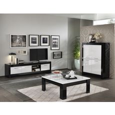 Table basse de salon carrée moderne laqué brillant bicolore L100cm MILANO (Noir/blanc)