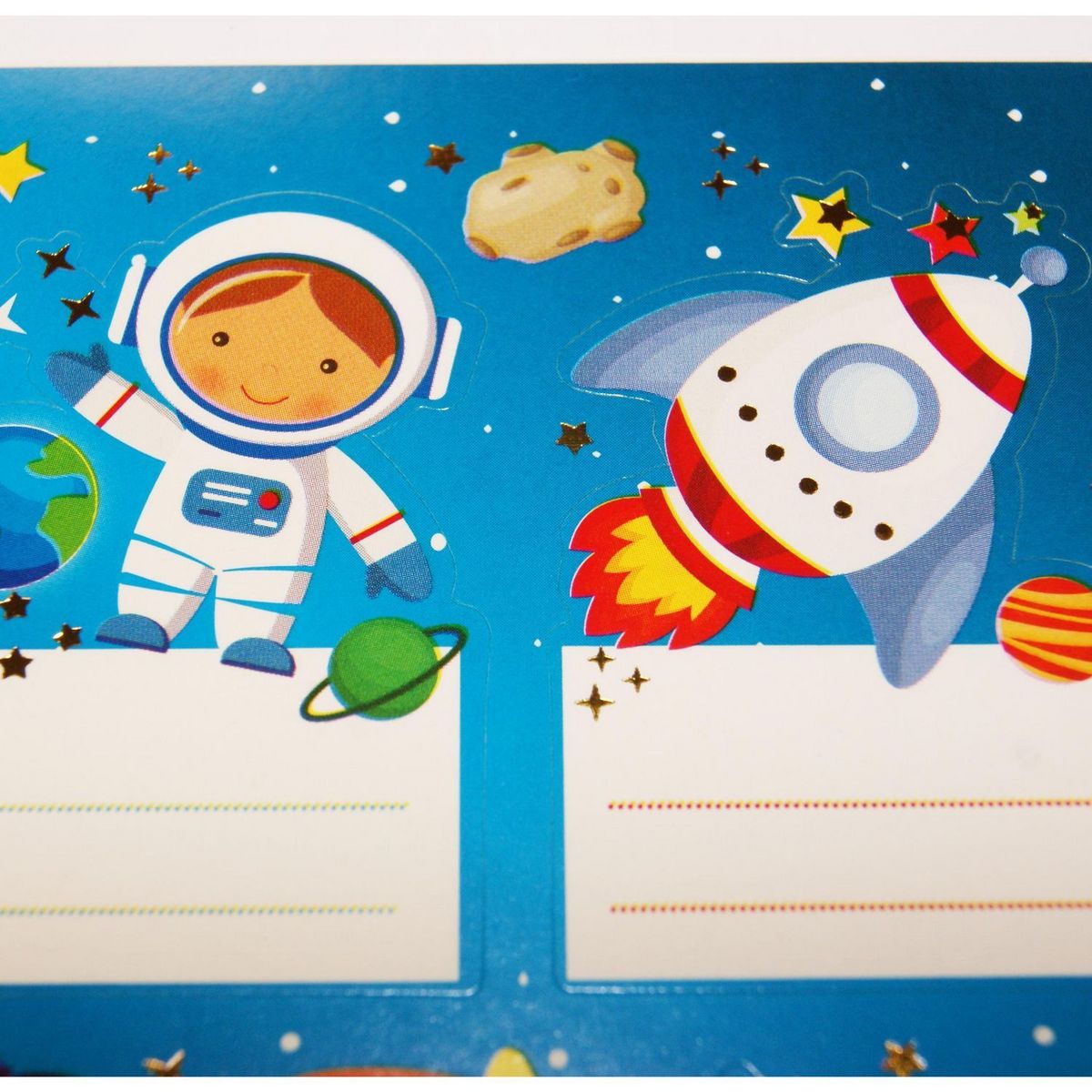 Youdoit 16 étiquettes adhésives scolaires - Rectangle - Astronautes dans l'espace - Dorures