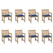 Chaises de jardin 8 pcs avec coussins bleu royal Bois de teck