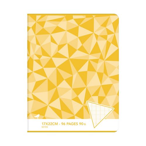 Cahier piqué 17x22cm 96 pages grands carreaux Seyes jaune motif triangles
