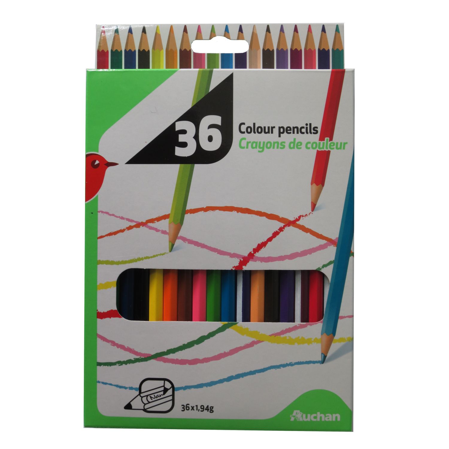 AUCHAN Etui de 36 crayons de couleur pas cher 