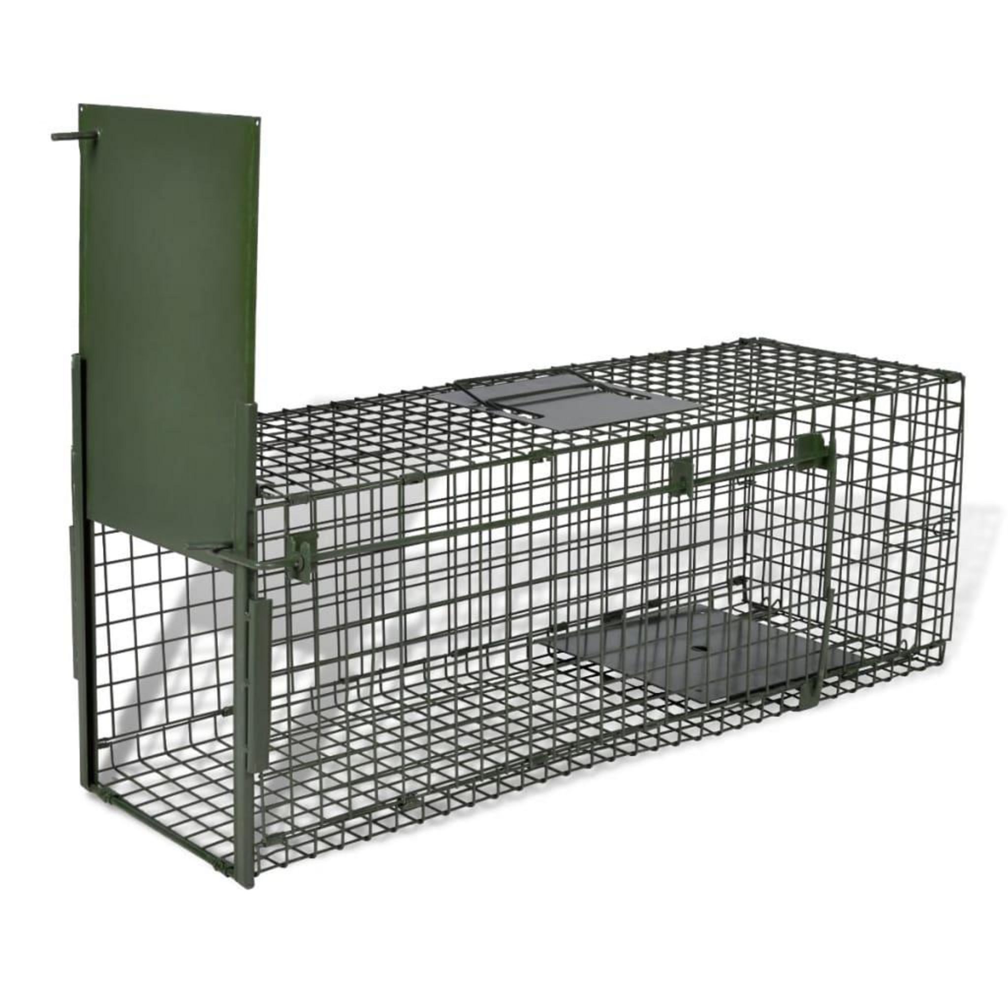 Piège de capture pliable pour petits animaux type lapin rat - 2 portes,  poignée - dim. 81L x 26l x 34H cm - acier