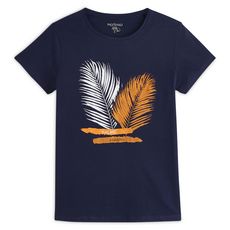 IN EXTENSO T-shirt manches courtes bleu imprimé feuilles femme (Bleu marine)