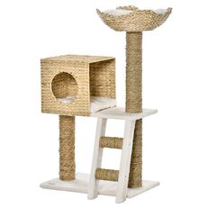 Pawhut Arbre A Chat Style Cosy Chic Griffoirs Quenouille Echelle Niche Panier 2 Coussins Inclus Peluche Courte Polyester Haute Densite Creme Beige Pas Cher A Prix Auchan