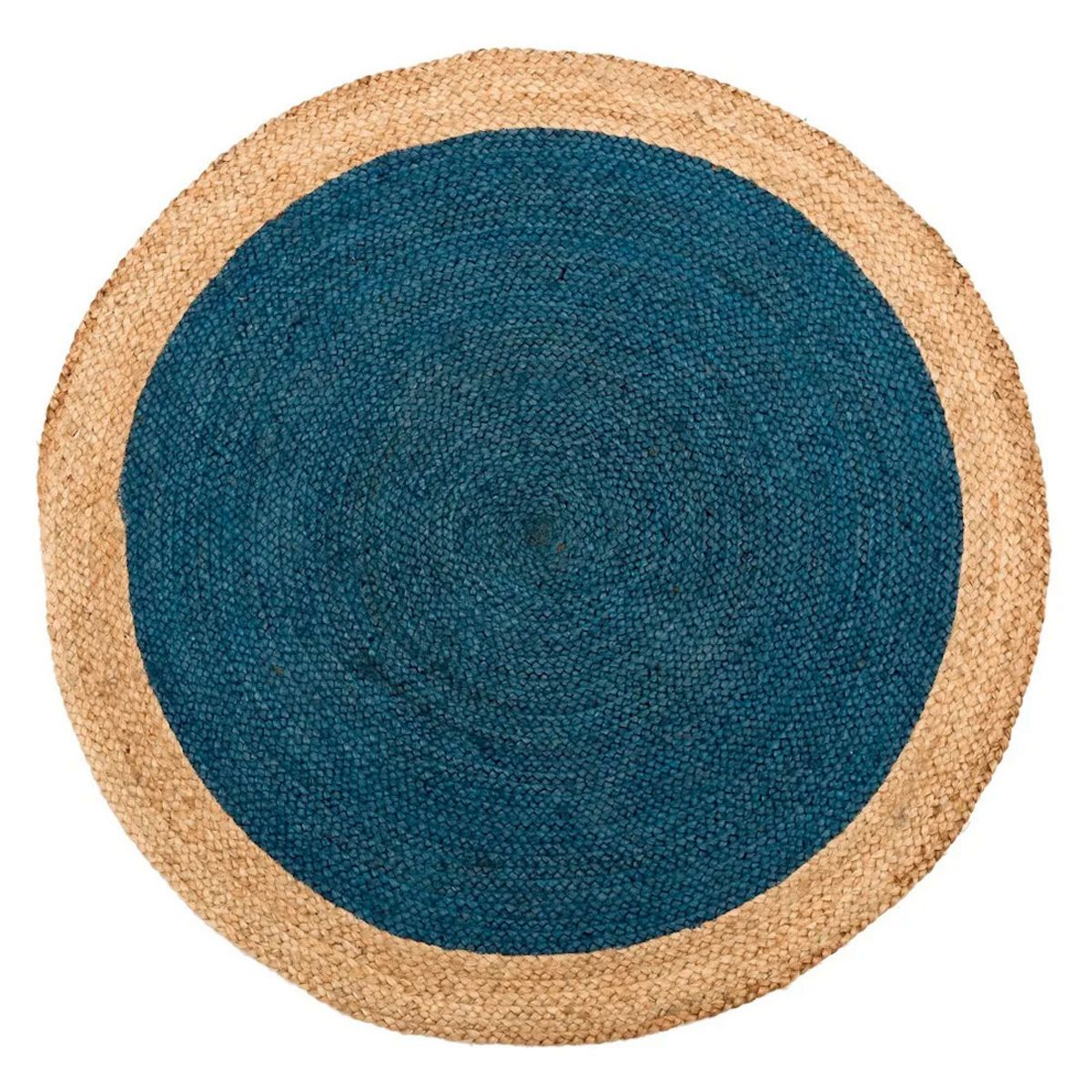 Tapis rond fait main jutebluron bleu 120x120 rond en jute