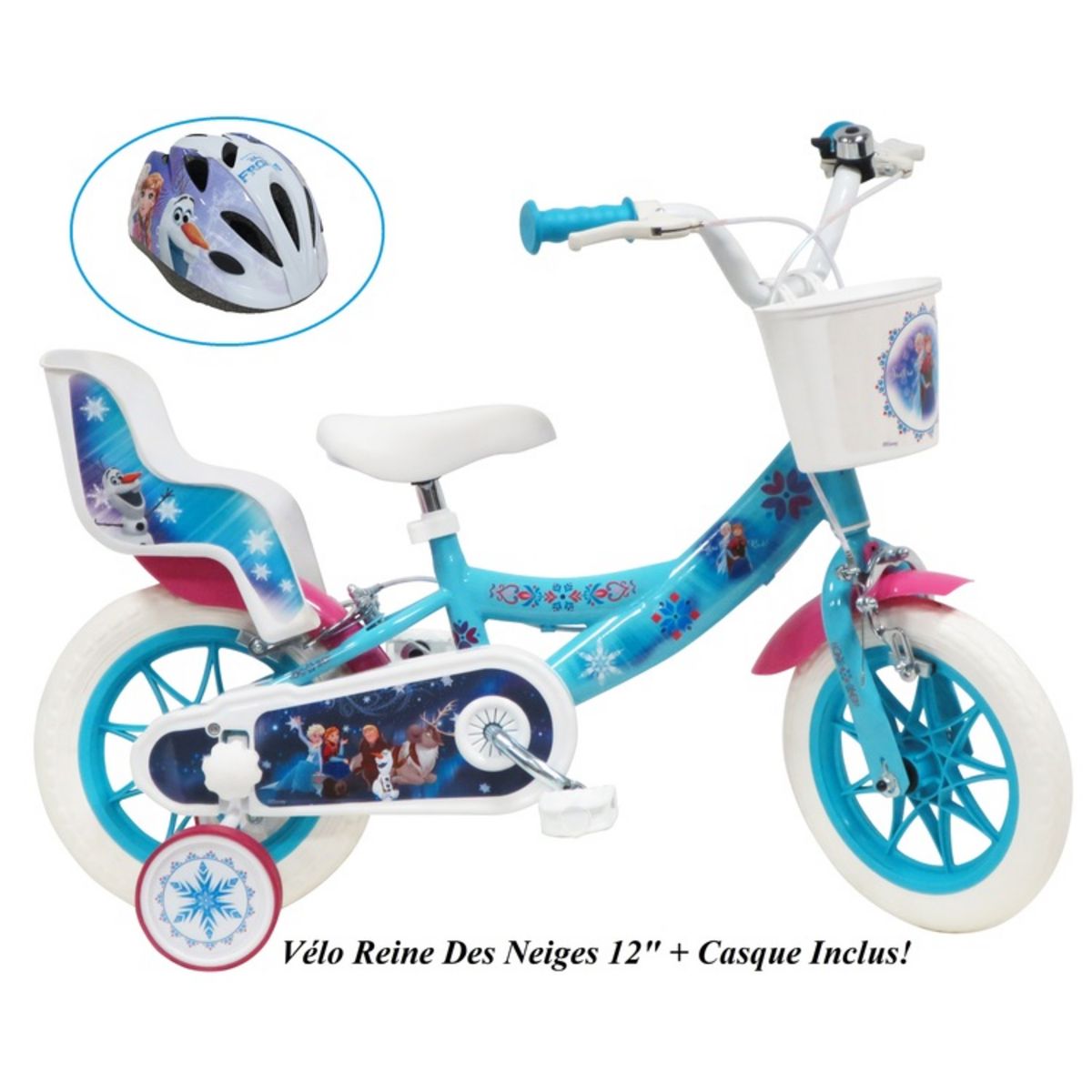 Disney La Reine des Neiges Vélo 12  Fille Licence  Reine de Neiges  + Casque pour enfant de 3 à 5 ans avec stabilisateurs à molettes