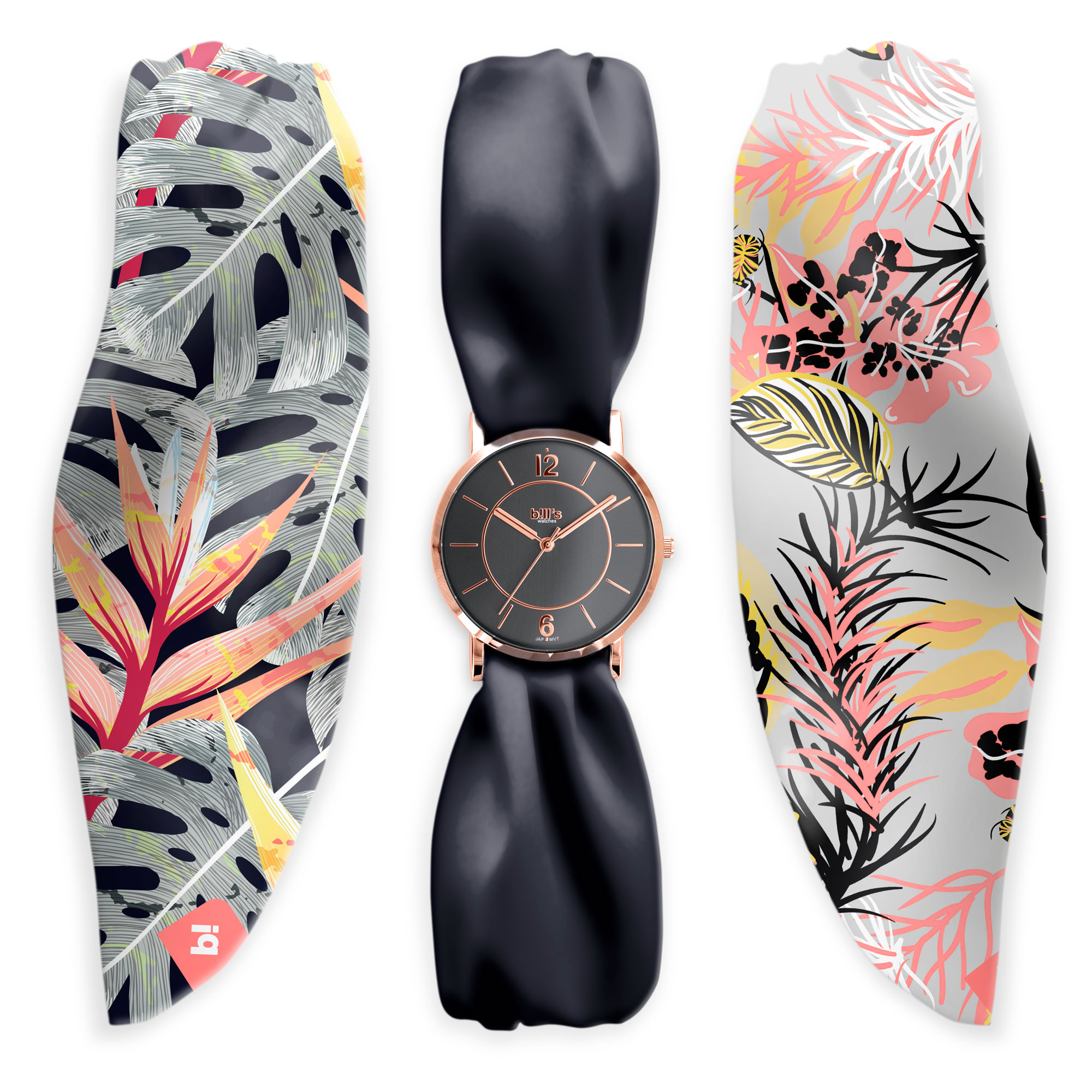 Montre Trend avec Bracelet foulard satin grey peach