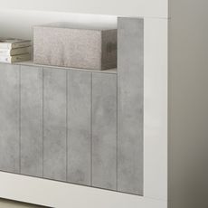 KASALINEA Petit bahut 110 cm blanc et couleur béton gris moderne MABEL 5-L 110 x P 42 x H 86 cm- Gris