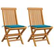 Chaises de jardin avec coussins bleu 2 pcs Bois de teck massif