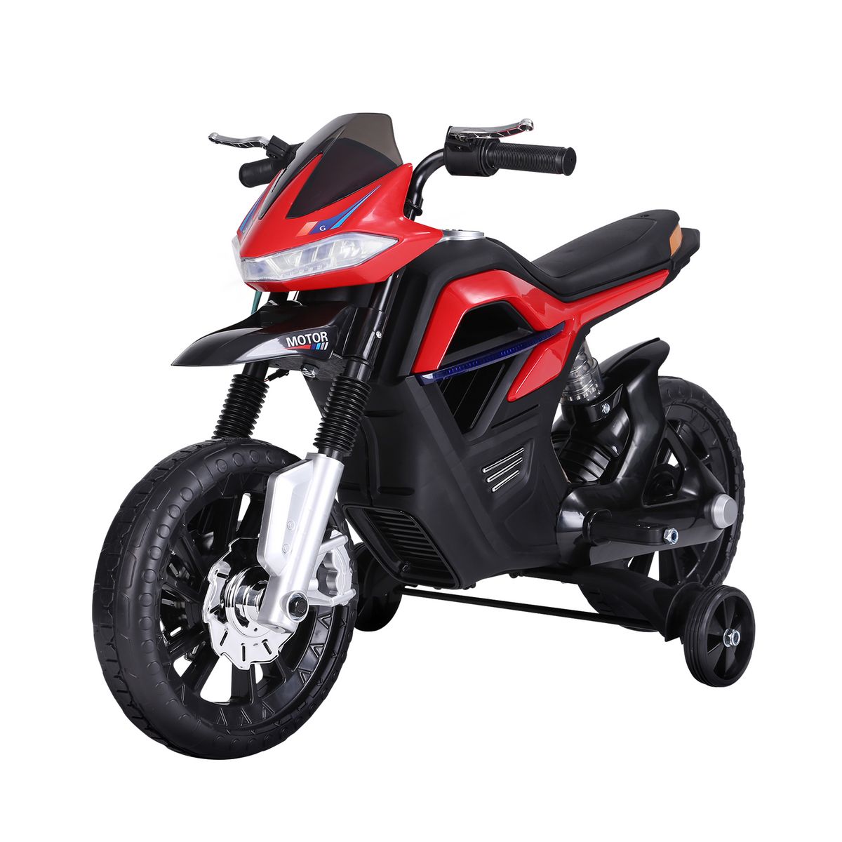 HOMCOM Moto électrique pour enfants 25 W 6 V 3 Km/h effets lumineux et sonores roulettes amovibles rouge