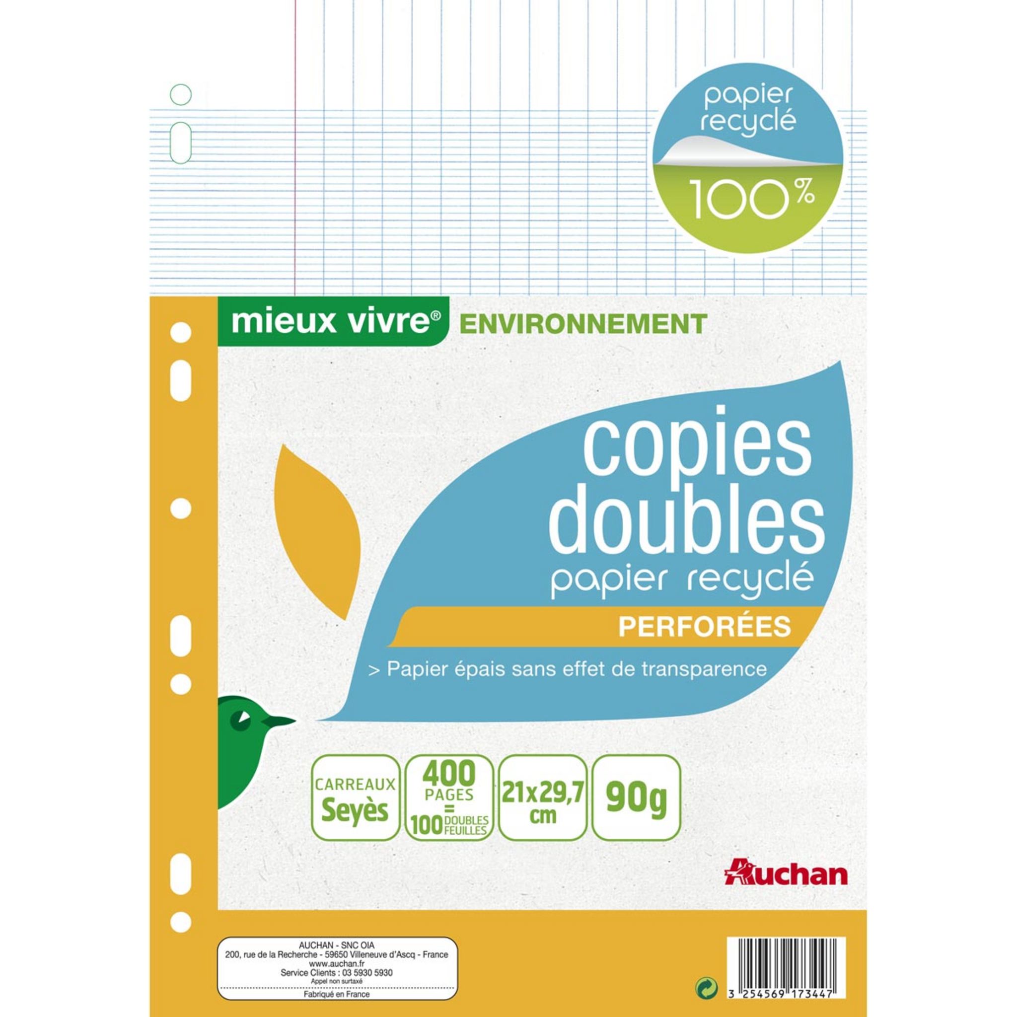 Lot de 400 copies doubles 21x29,7cm grands carreaux - Eco+ au meilleur prix