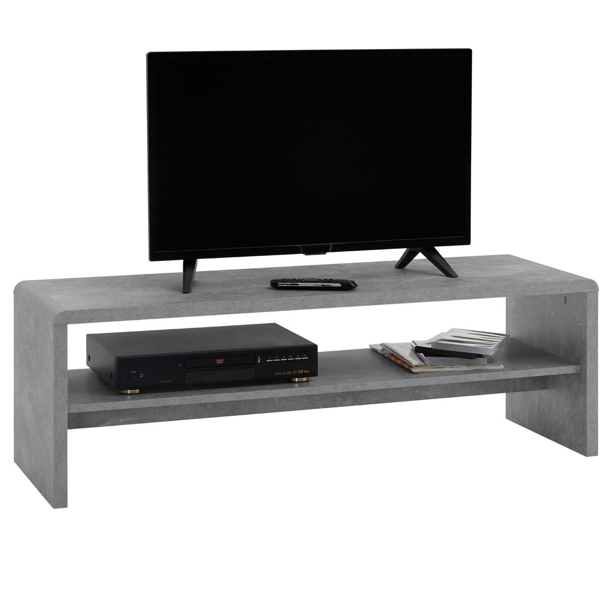 IDIMEX Table basse NOELLE, table de salon rectangulaire ou meuble TV de 120 cm avec 1 étagère de rangement, en mélaminé décor béton