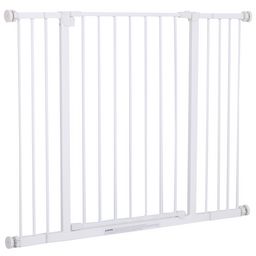 Barrière de sécurité longueur réglable dim. 76-107l x 76H cm sans perçage  métal plastique blanc