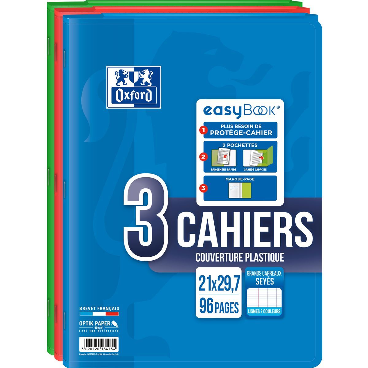 Page De Garde Cahier Polypro OXFORD Lot de 3 cahiers piqués polypro 21x29,7cm 96 pages grands carreaux  Seyes Easybook pas cher - Auchan.fr