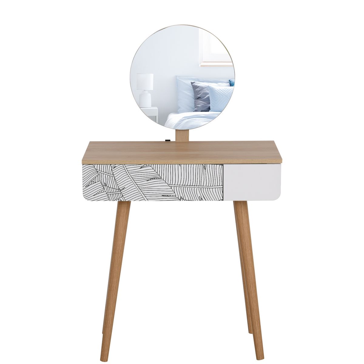 HOMCOM Coiffeuse table de maquillage design scandinave tiroir et grand miroir dim. 70 x 39 x 119-128 cm