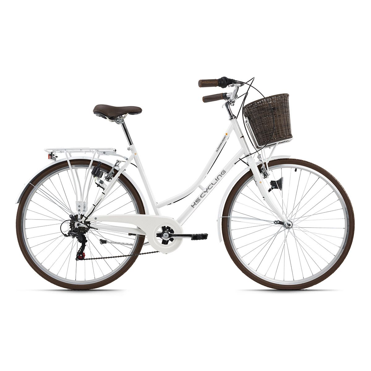 Vélo de ville femme 28'' Stowage avec panier blanc TC 51 cm pas