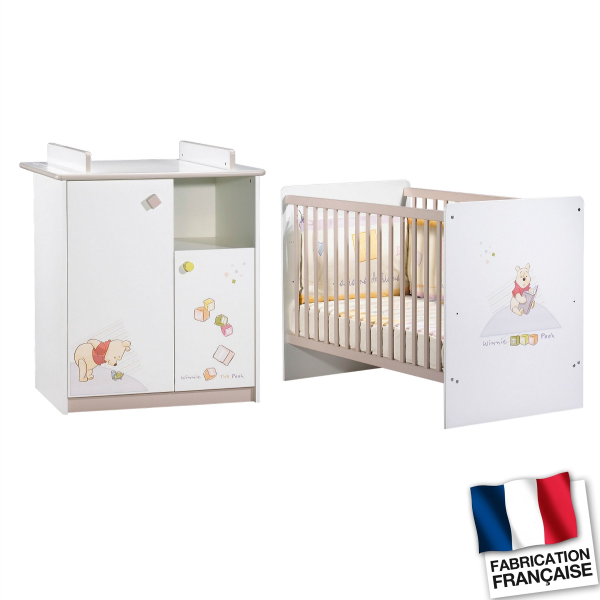 Sauthon Baby Deco Lit Bebe Winnie L Ourson Commode Et Plan A Langer Amovible Pas Cher A Prix Auchan