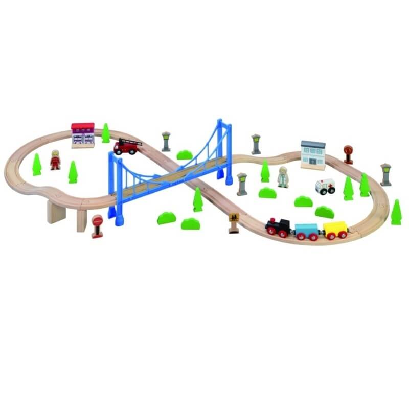 PICWICTOYS Circuit de train en bois - 57 pièces pas cher 