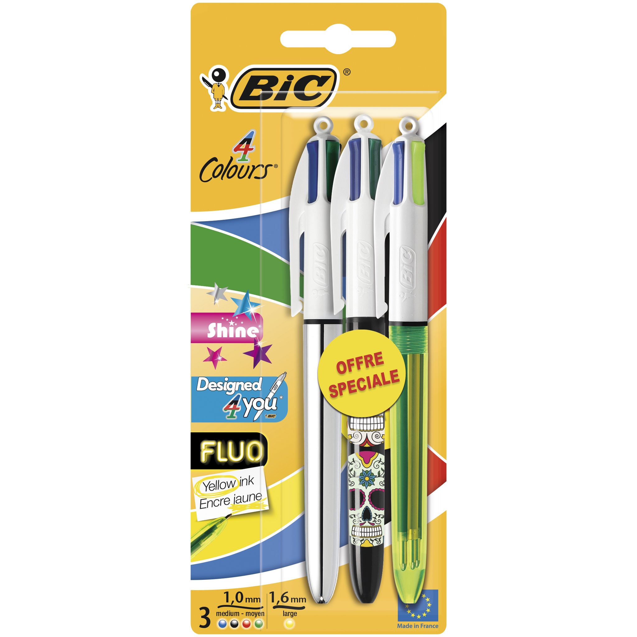 BIC - Lot de 100 Blisters de 3 Crayons 4 Couleurs Original Message