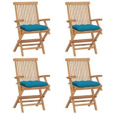 Chaises de jardin avec coussins bleu clair 4 pcs Teck massif