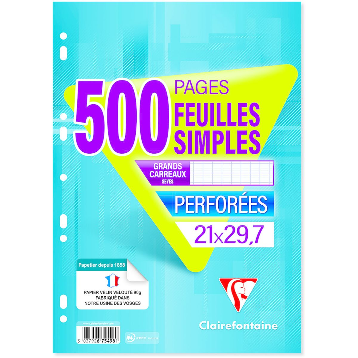 Clairefontaine - 60 feuilles simples A4 - perforées - blanches unies Pas  Cher