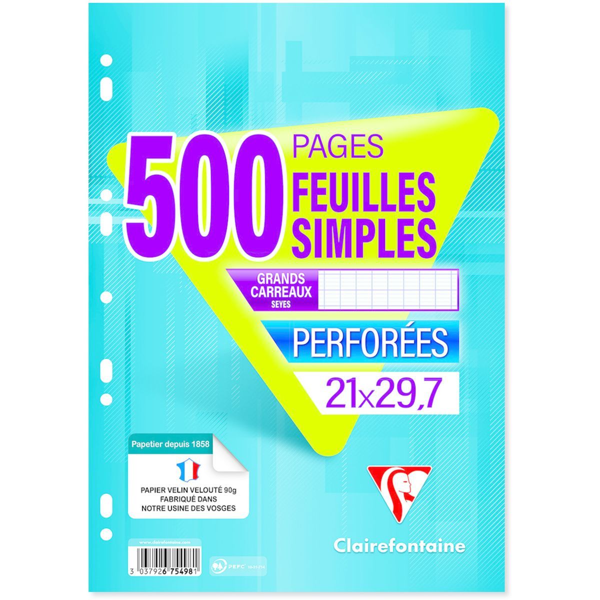 CLAIREFONTAINE Feuillets simples A4 grands carreaux seyes 400pages 4  couleurs Clairefontaine pas cher 