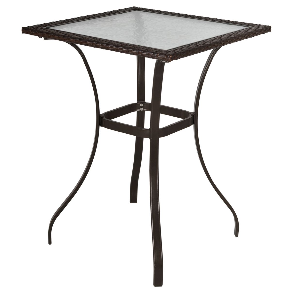 OUTSUNNY Table carrée bistro de jardin dim. 72L X 72l x 94H cm métal époxy résine tressée chocolat plateau verre trempé
