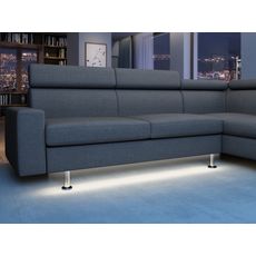 Canapé d'angle 4-5 places fixe avec LED -TOMY- Tissu gris chiné clair - Angle droit (Gris chiné clair)