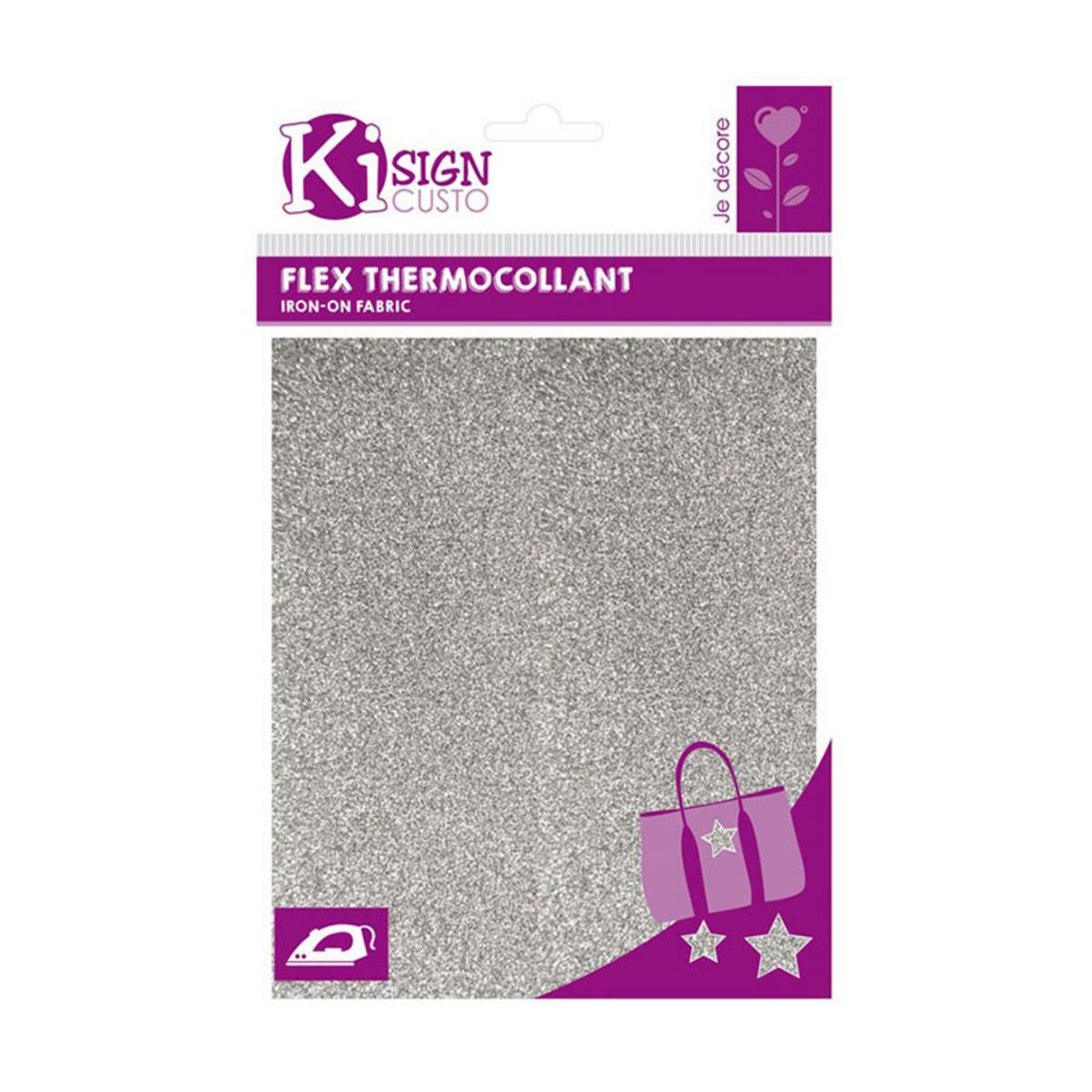Ki-Sign Flex Thermocollant à Paillettes - Argent - 15 x 20 cm