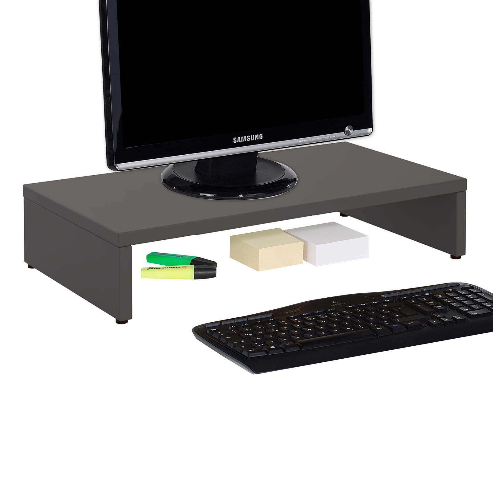 IDIMEX Support d'écran d'ordinateur MONITOR, réhausseur pour moniteur avec  tablette de séparation, longueur 50 cm, en mélaminé gris mat pas cher 