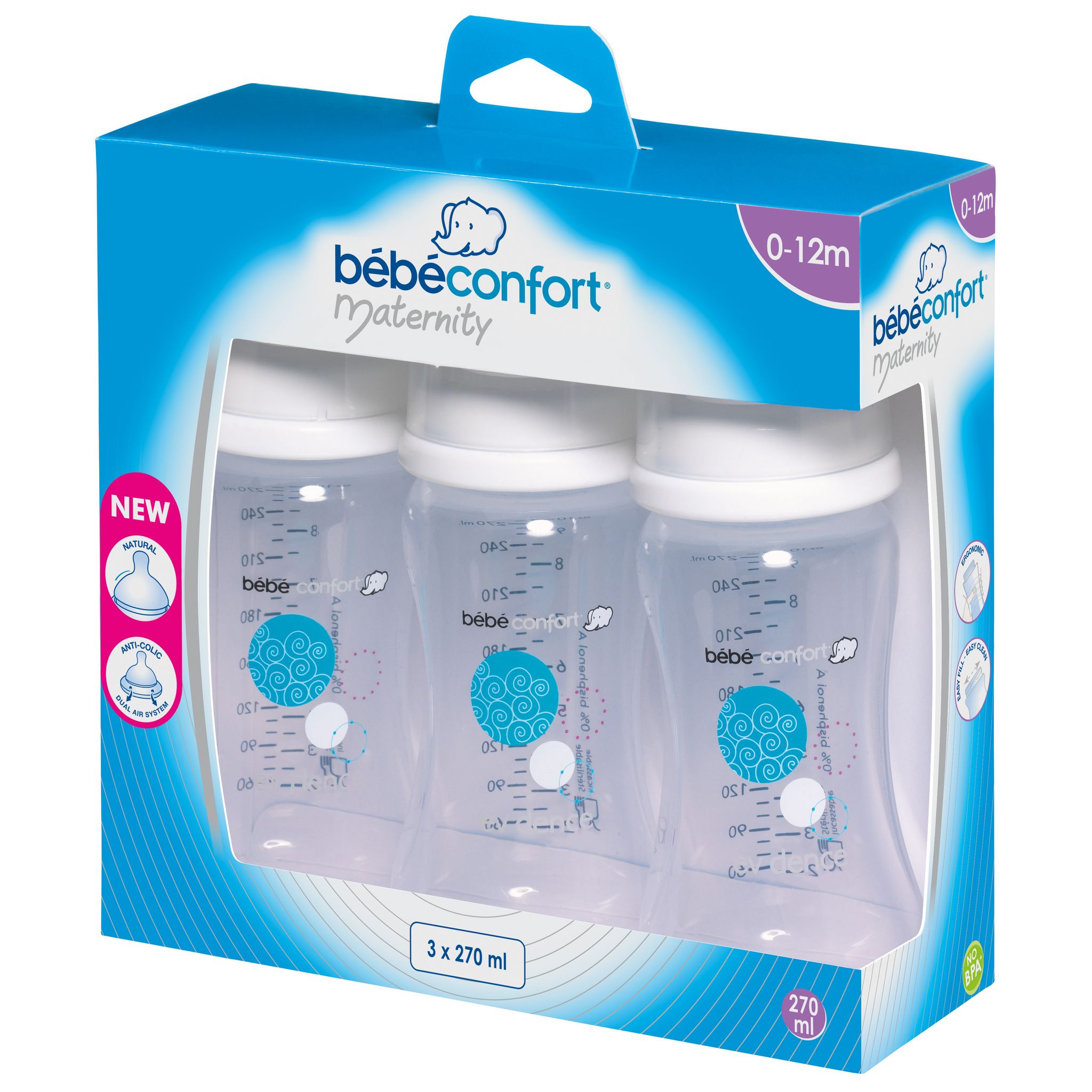 Lot de 3 Biberons Maternity 270 ml Bébé Confort blanc