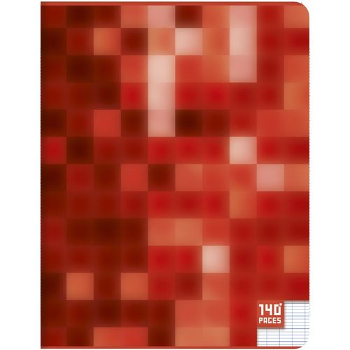 Cahier piqué 17x22cm 140 pages grands carreaux Seyes rouge motif pixellisé