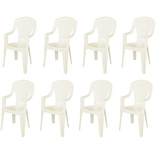 Lot de 8 fauteuils de jardin résine blanc STRESA