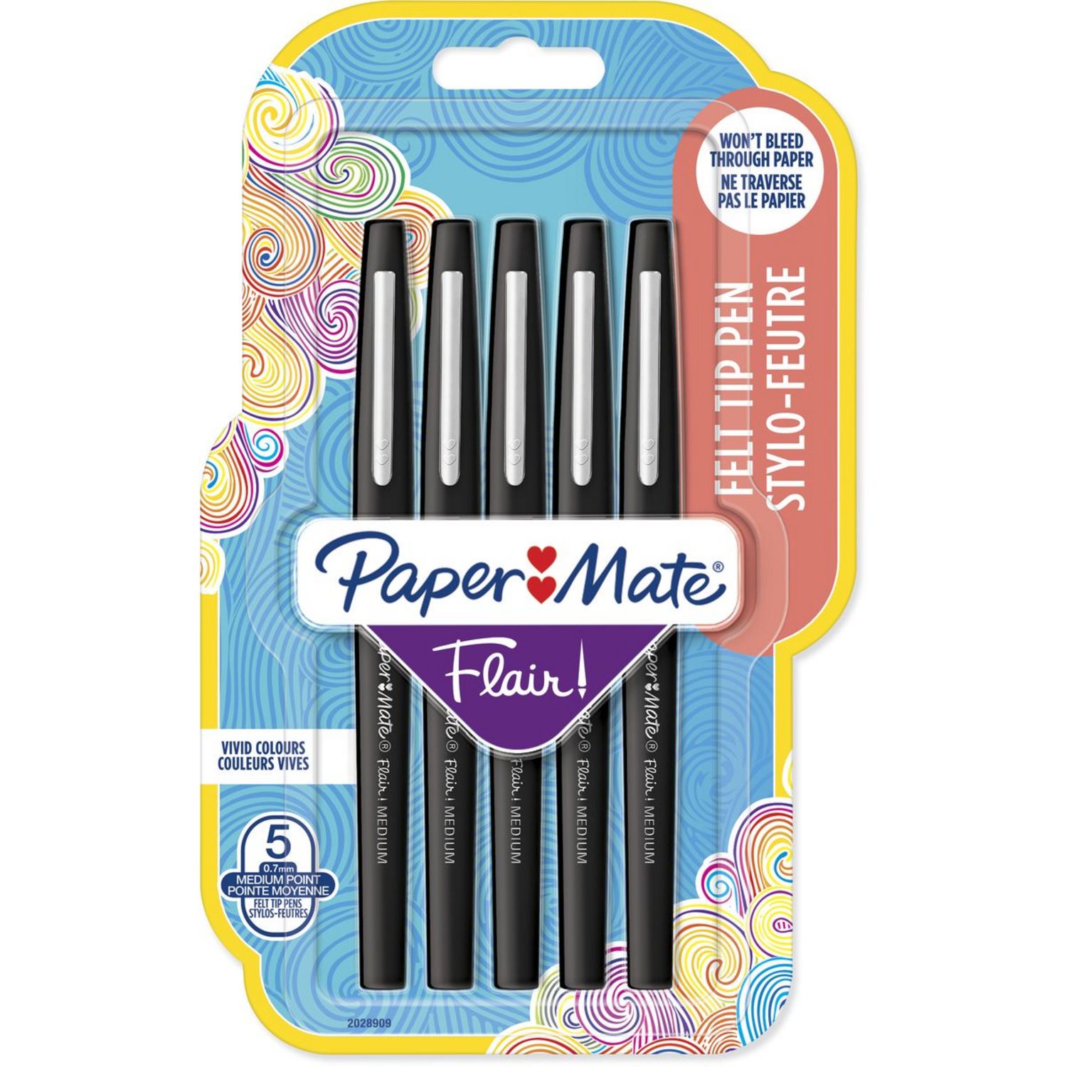 PAPERMATE Lot de 5 stylos feutres pointe moyenne Flair noir pas cher 