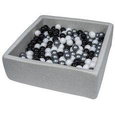  Piscine à balles pour enfant, 90x90 cm, Aire de jeu + 200 balles noir, blanc, argent