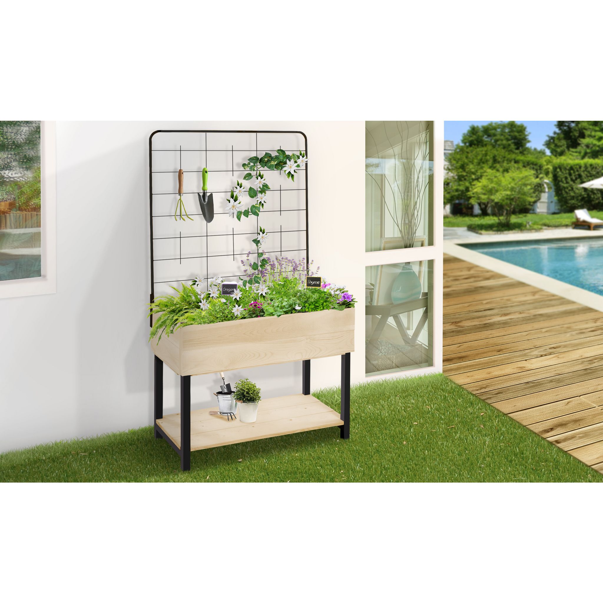 Jardinière potagère en bois avec treillis - Boutique du jardin