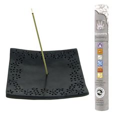 Les Encens du monde Porte-encens pierre noire Kare + 14 bâtonnets d'encens ayurvédique