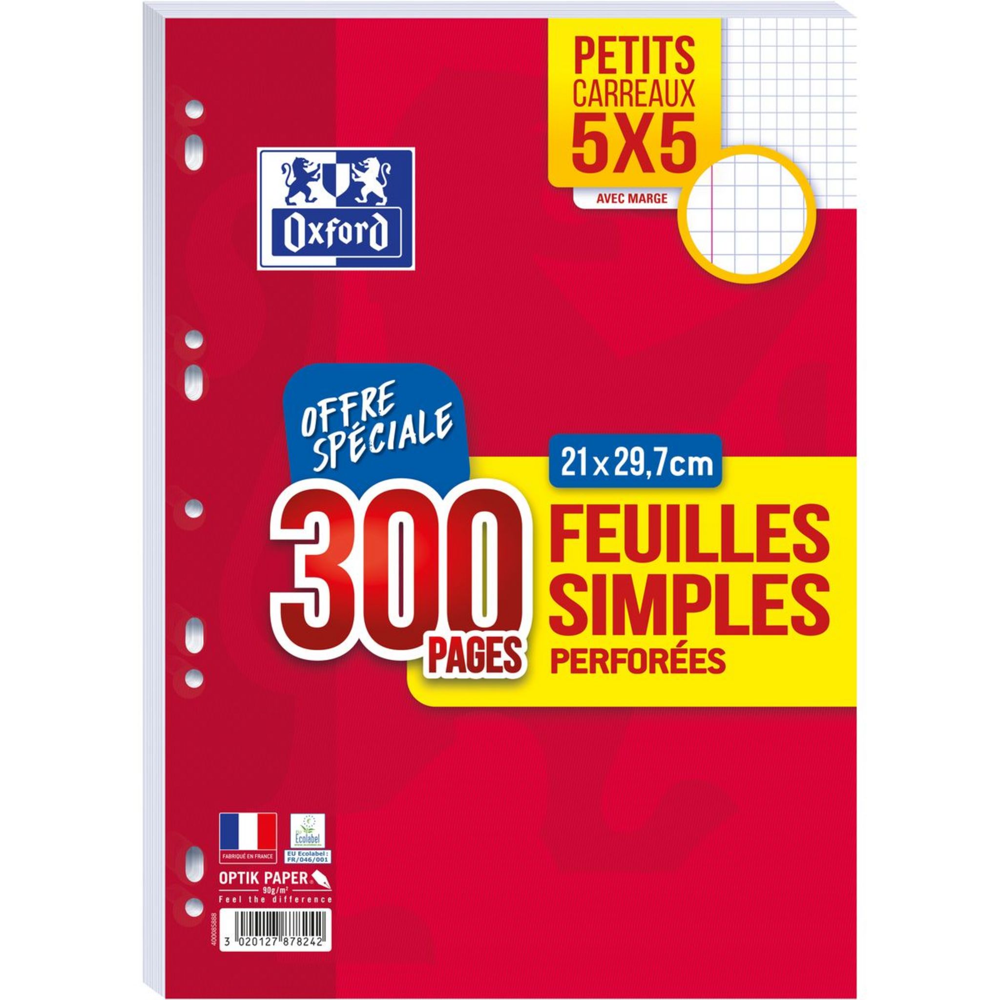 AUCHAN Feuilles simples 200 pages 21x29,7cm petits carreaux 5x5 perforées  pas cher 