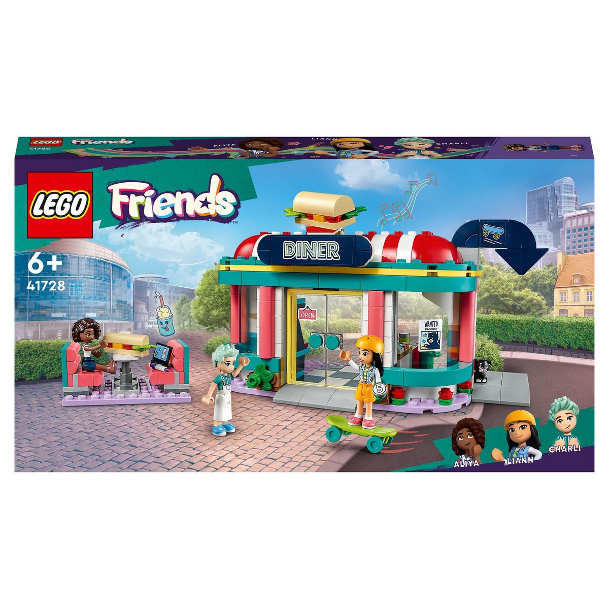 LEGO Friends 41728 Le snack du centre ville, Jouet Enfants 6 Ans, Mini-Poupées Liane, Aliya