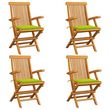 Chaises de jardin avec coussins vert vif 4 pcs Bois de teck